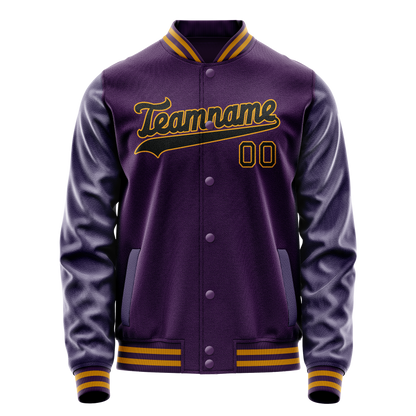Custom Purple Black Solid Color Varsity Letterman Jacket