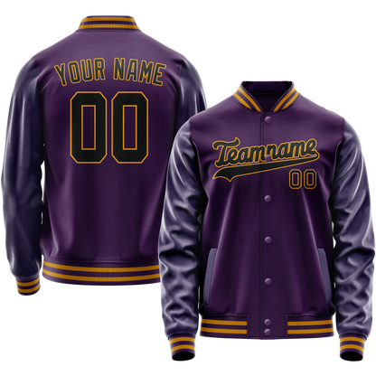 Custom Purple Black Solid Color Varsity Letterman Jacket