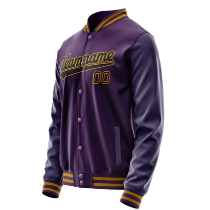 Custom Purple Black Solid Color Varsity Letterman Jacket