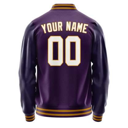 Custom Purple White Solid Color Varsity Letterman Jacket