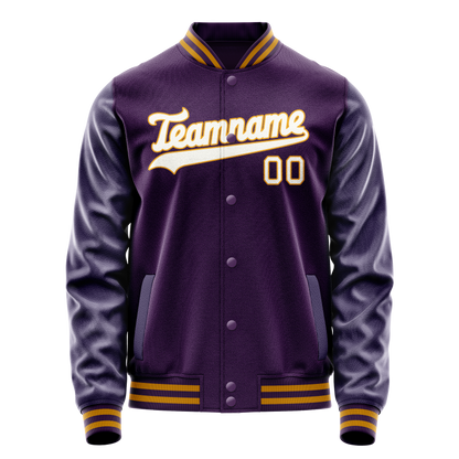 Custom Purple White Solid Color Varsity Letterman Jacket