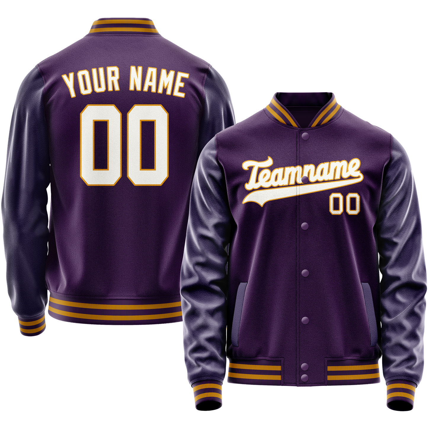 Custom Purple White Solid Color Varsity Letterman Jacket