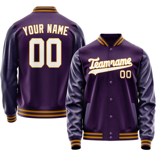 Custom Purple White Solid Color Varsity Letterman Jacket