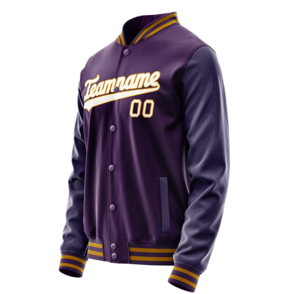 Custom Purple White Solid Color Varsity Letterman Jacket