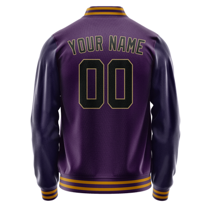 Custom Purple Black Solid Color Varsity Letterman Jacket