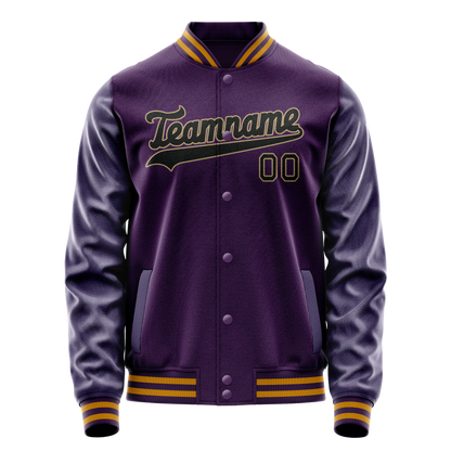 Custom Purple Black Solid Color Varsity Letterman Jacket