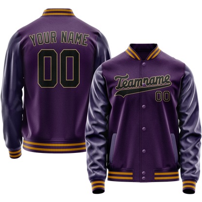 Custom Purple Black Solid Color Varsity Letterman Jacket