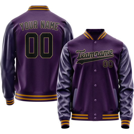Custom Purple Black Solid Color Varsity Letterman Jacket