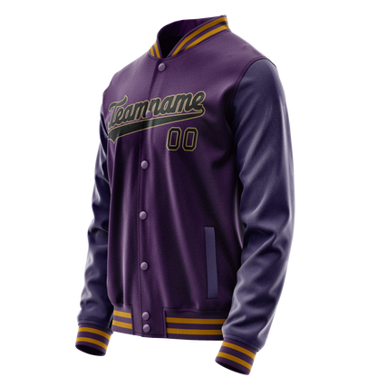 Custom Purple Black Solid Color Varsity Letterman Jacket