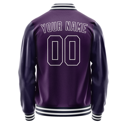 Custom Purple White Solid Color Varsity Letterman Jacket