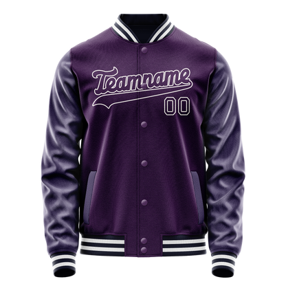 Custom Purple White Solid Color Varsity Letterman Jacket