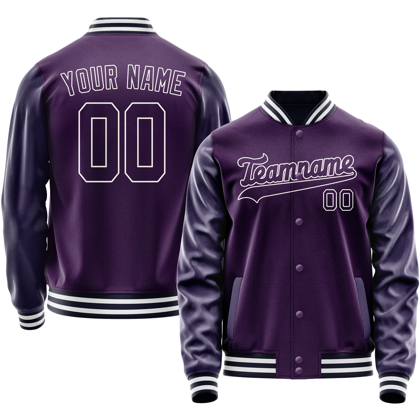 Custom Purple White Solid Color Varsity Letterman Jacket