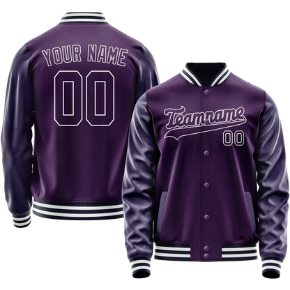 Custom Purple White Solid Color Varsity Letterman Jacket