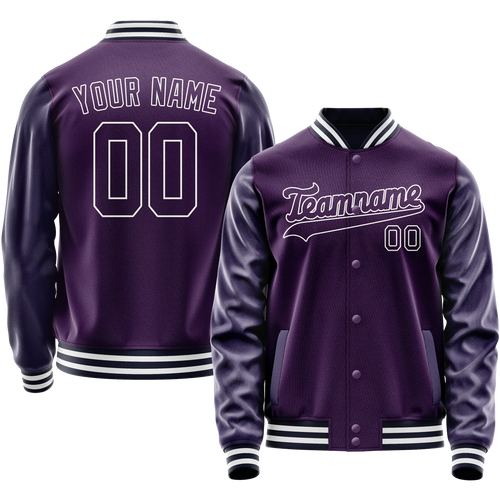 Custom Purple White Solid Color Varsity Letterman Jacket