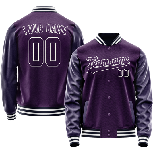 Custom Purple White Solid Color Varsity Letterman Jacket