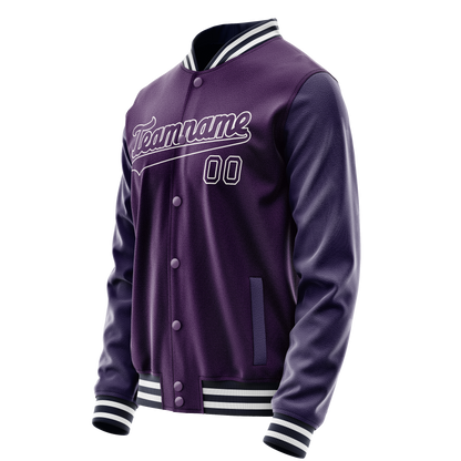 Custom Purple White Solid Color Varsity Letterman Jacket