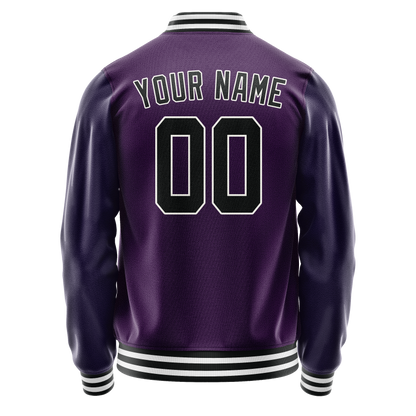 Custom Purple Black Solid Color Varsity Letterman Jacket