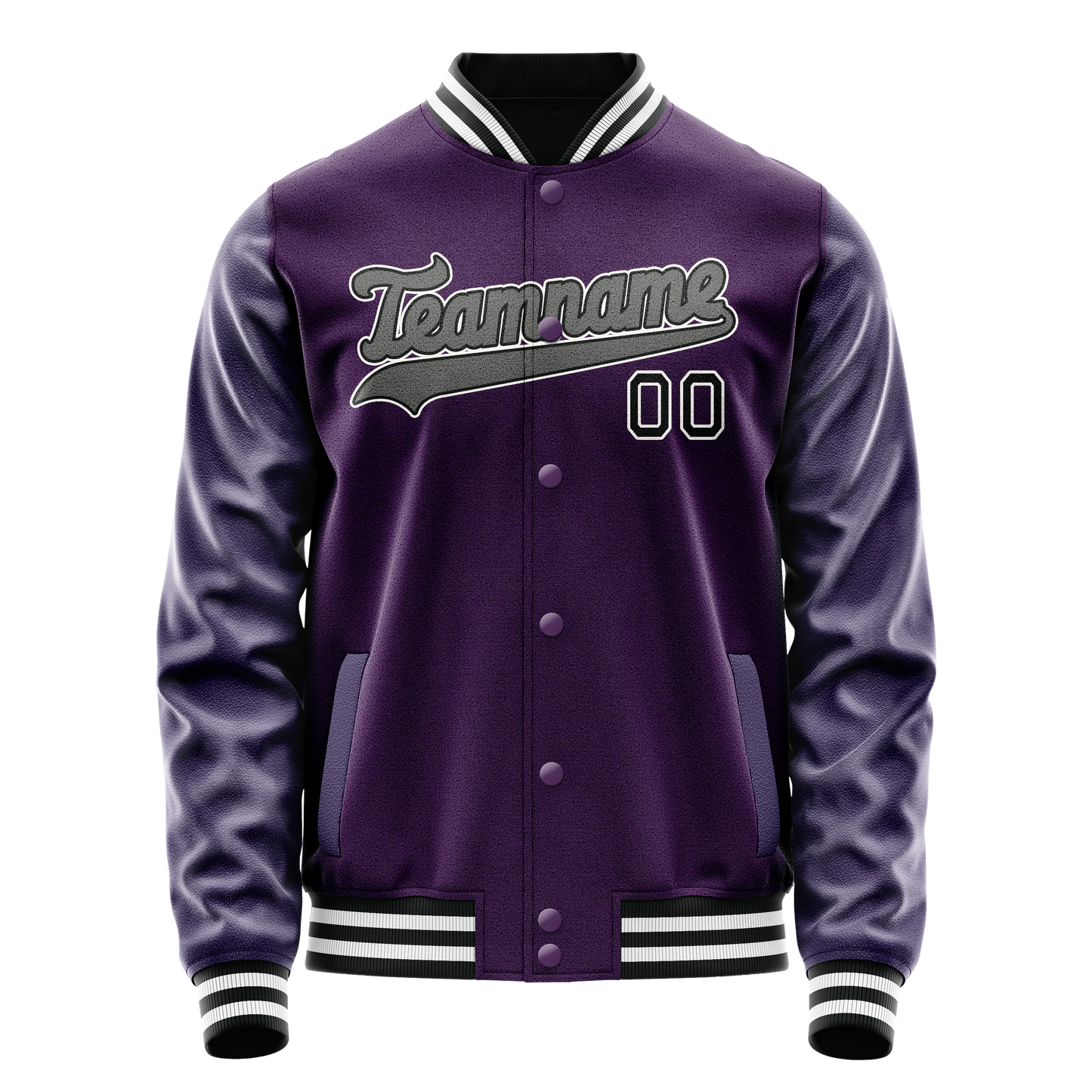 Custom Purple Black Solid Color Varsity Letterman Jacket