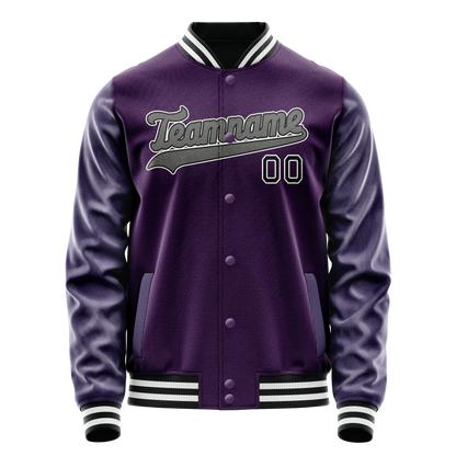 Custom Purple Black Solid Color Varsity Letterman Jacket