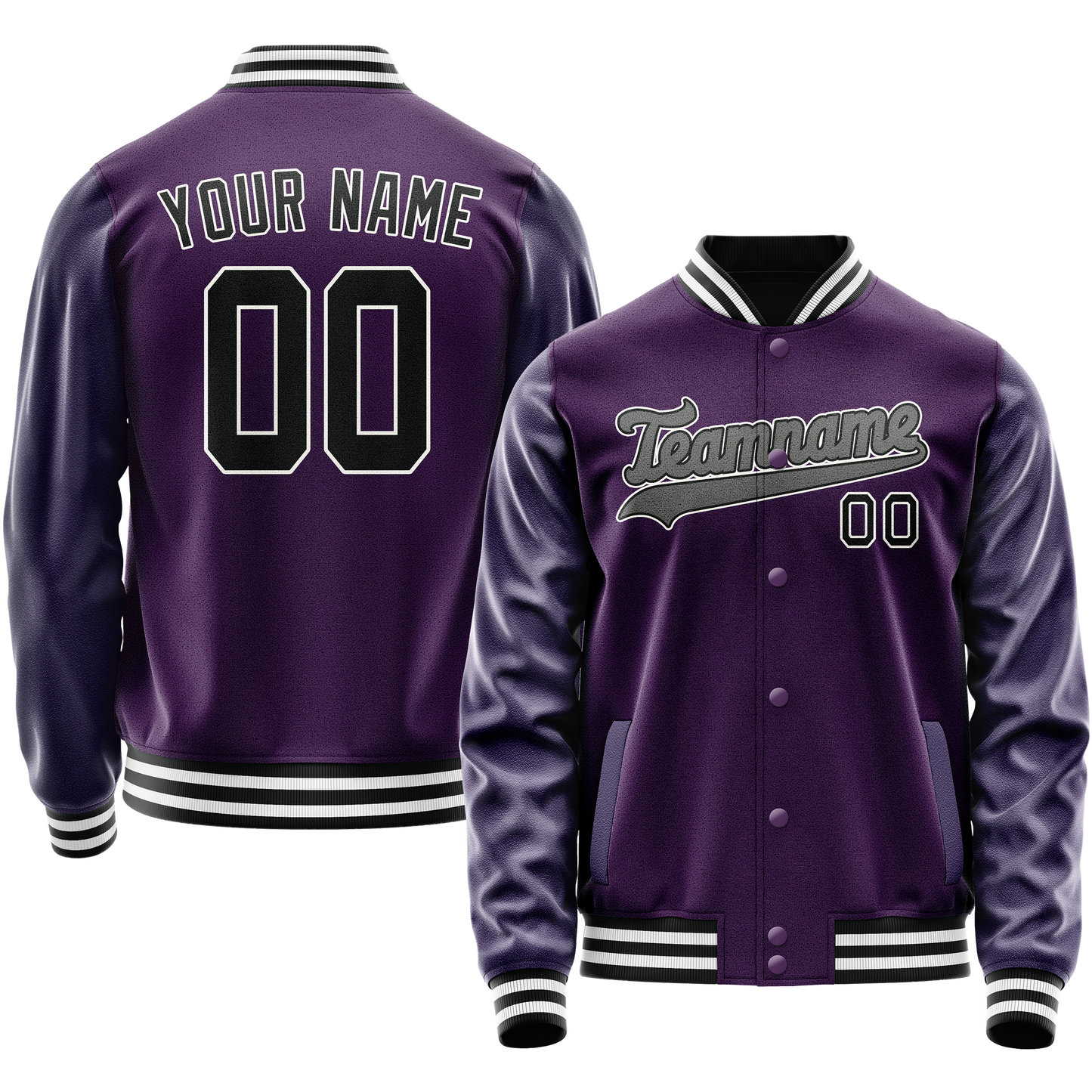 Custom Purple Black Solid Color Varsity Letterman Jacket