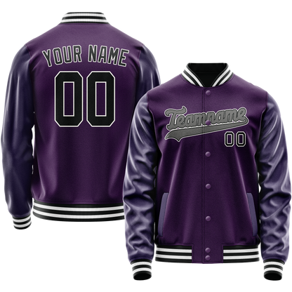 Custom Purple Black Solid Color Varsity Letterman Jacket