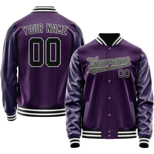 Custom Purple Black Solid Color Varsity Letterman Jacket