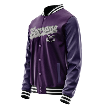 Custom Purple Black Solid Color Varsity Letterman Jacket