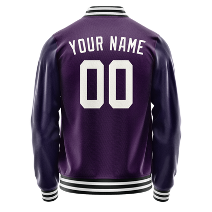 Custom Purple White Solid Color Varsity Letterman Jacket