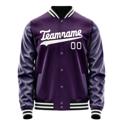 Custom Purple White Solid Color Varsity Letterman Jacket