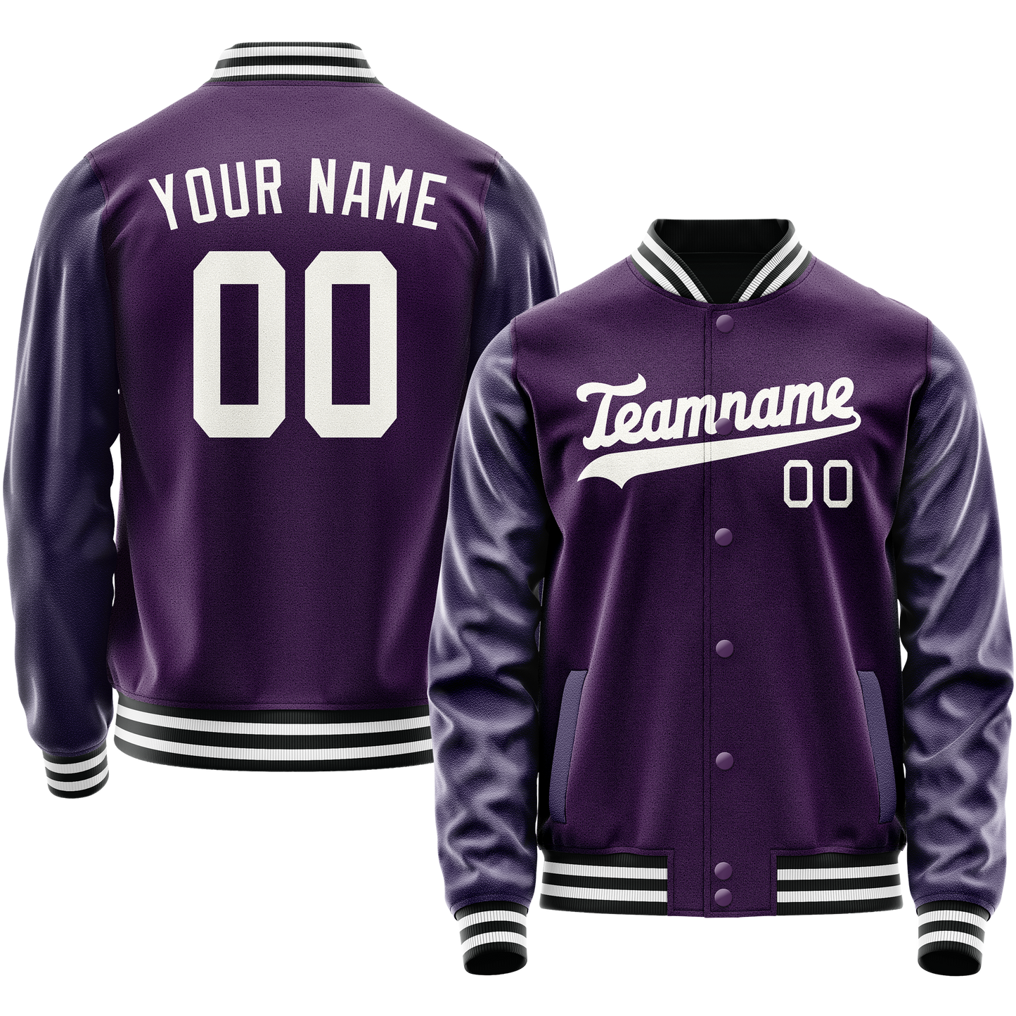 Custom Purple White Solid Color Varsity Letterman Jacket