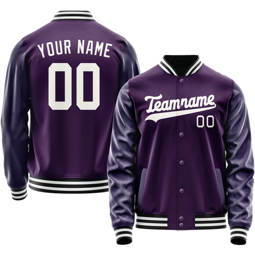 Custom Purple White Solid Color Varsity Letterman Jacket