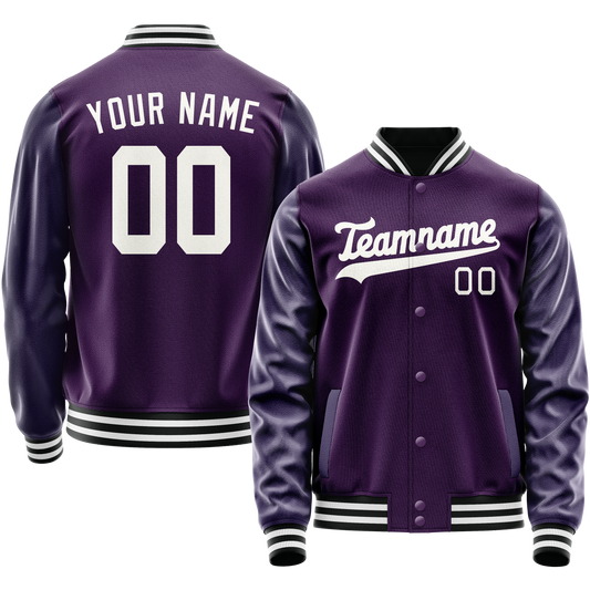 Custom Purple White Solid Color Varsity Letterman Jacket