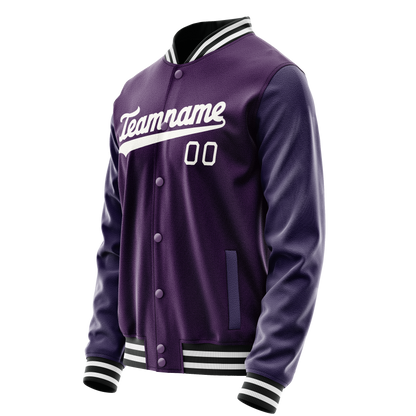 Custom Purple White Solid Color Varsity Letterman Jacket