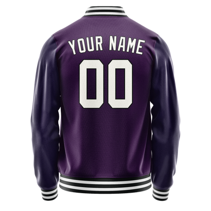 Custom Purple White Solid Color Varsity Letterman Jacket