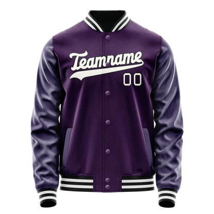 Custom Purple White Solid Color Varsity Letterman Jacket