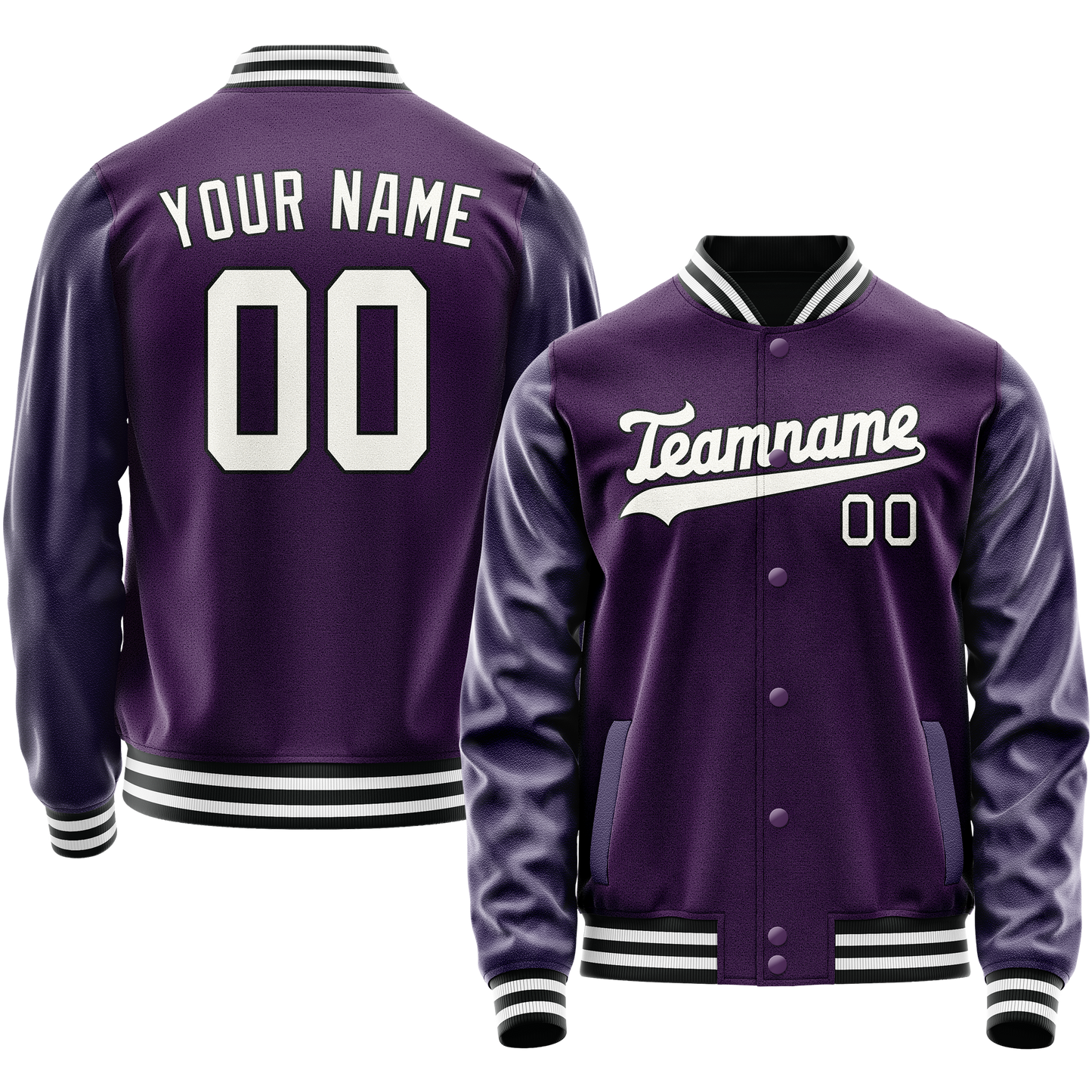 Custom Purple White Solid Color Varsity Letterman Jacket