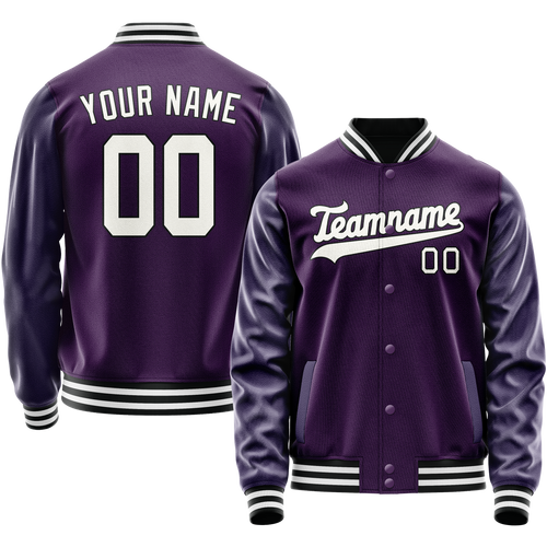 Custom Purple White Solid Color Varsity Letterman Jacket