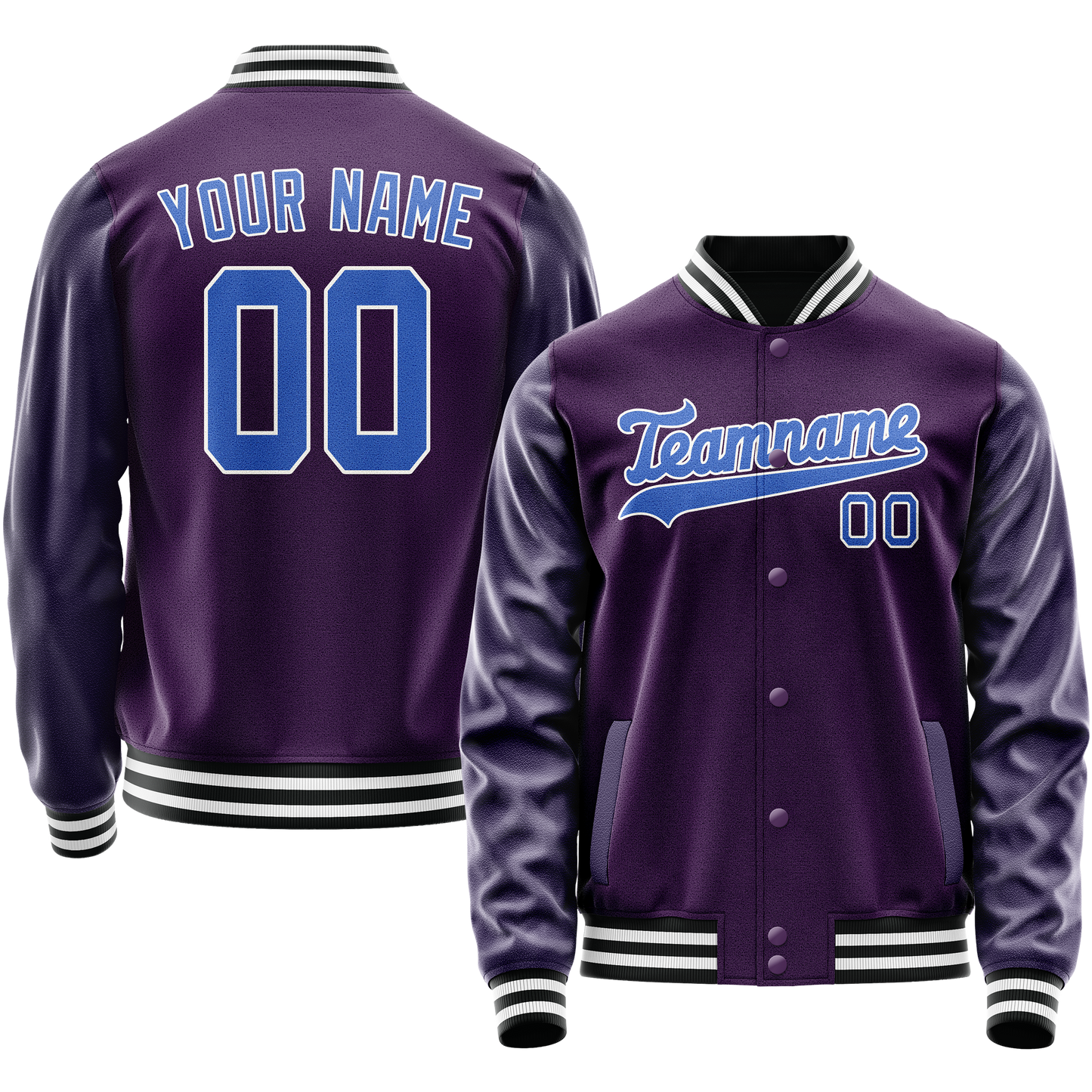 Custom Purple Teal Solid Color Varsity Letterman Jacket
