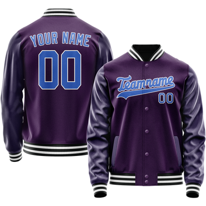 Custom Purple Teal Solid Color Varsity Letterman Jacket
