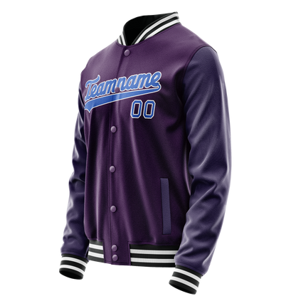 Custom Purple Teal Solid Color Varsity Letterman Jacket