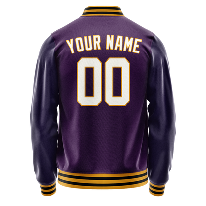 Custom Purple White Solid Color Varsity Letterman Jacket