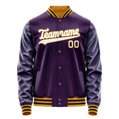Custom Purple White Solid Color Varsity Letterman Jacket