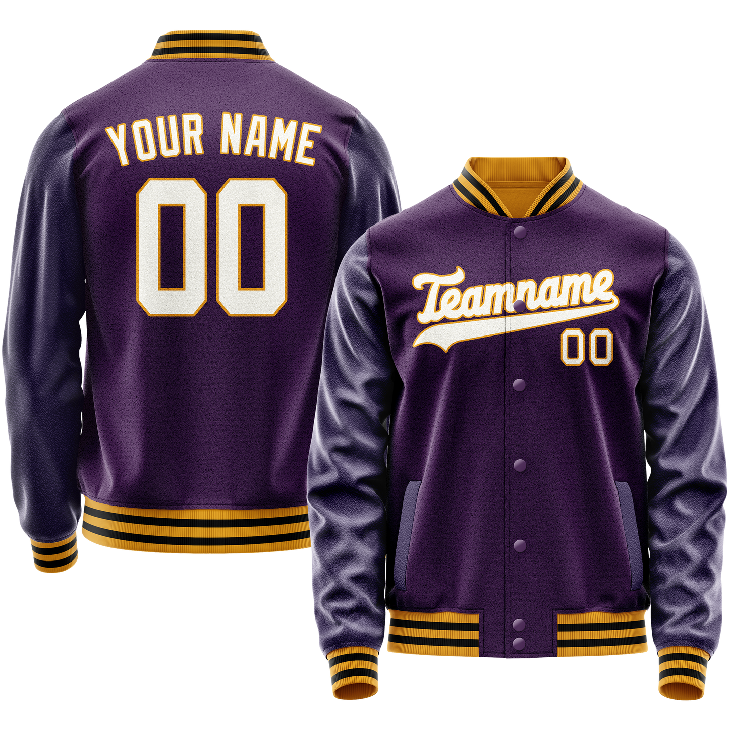 Custom Purple White Solid Color Varsity Letterman Jacket