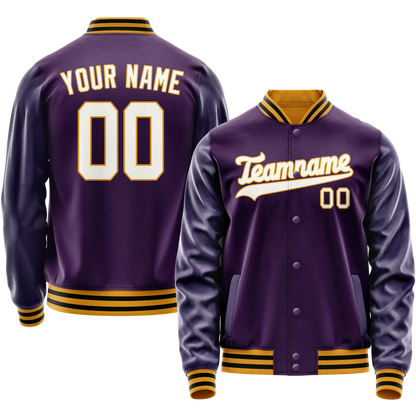 Custom Purple White Solid Color Varsity Letterman Jacket