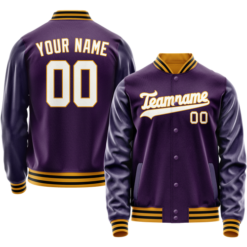 Custom Purple White Solid Color Varsity Letterman Jacket