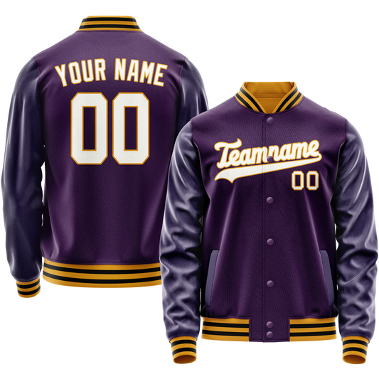 Custom Purple White Solid Color Varsity Letterman Jacket