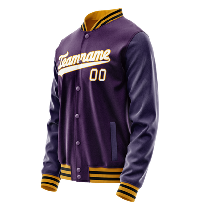 Custom Purple White Solid Color Varsity Letterman Jacket