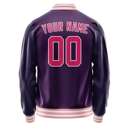 Custom Purple Pink Solid Color Varsity Letterman Jacket