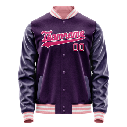 Custom Purple Pink Solid Color Varsity Letterman Jacket
