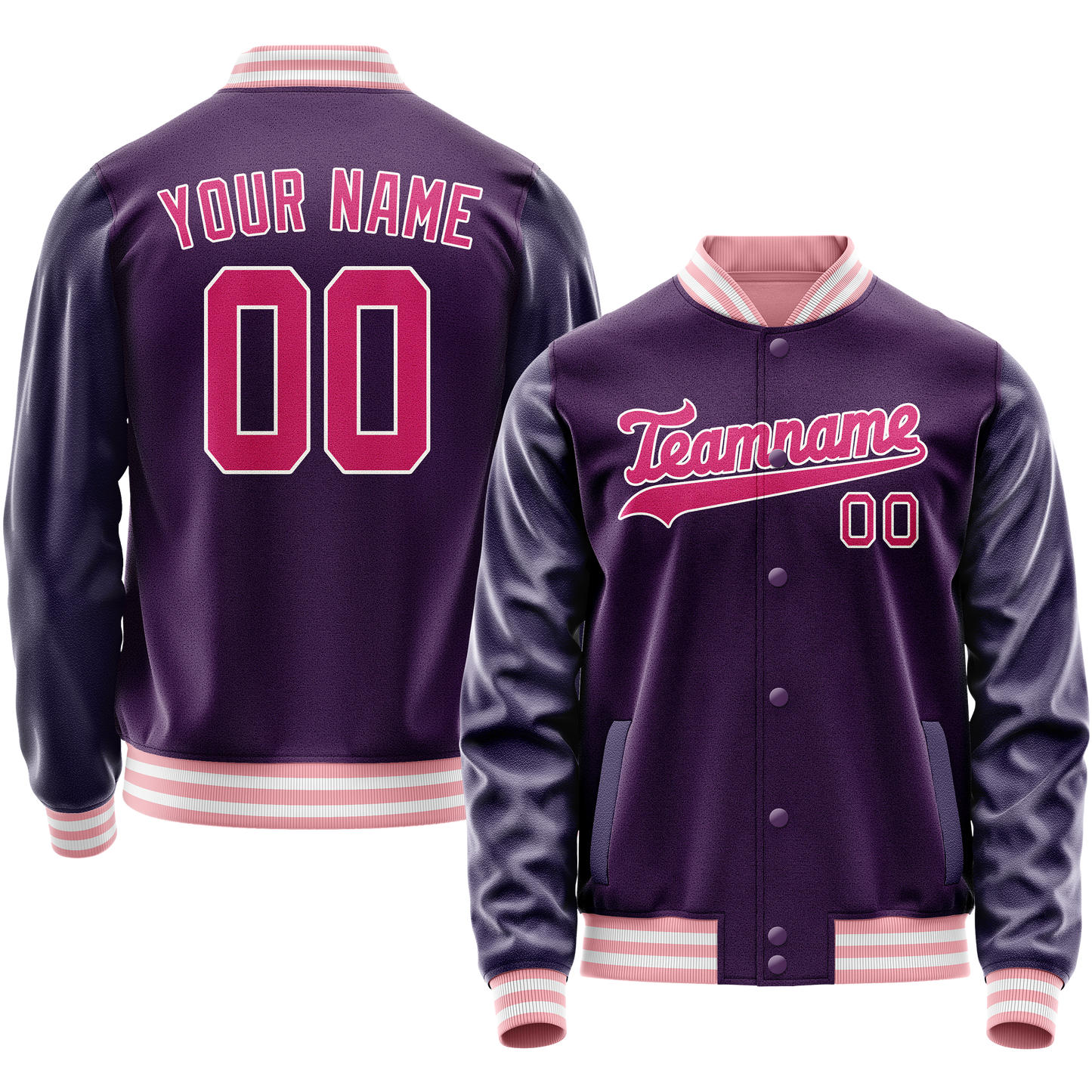 Custom Purple Pink Solid Color Varsity Letterman Jacket